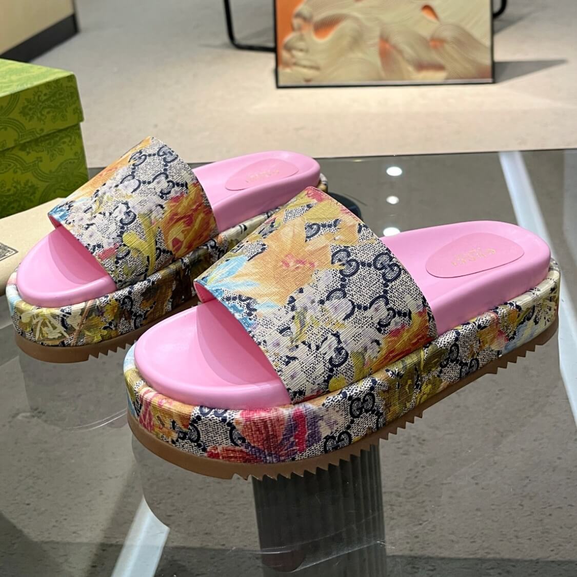 Monogram Floral Platform Mule Sandals 