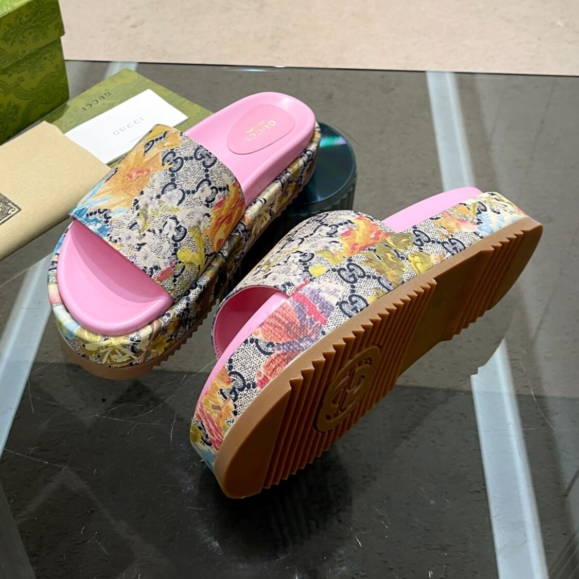 Monogram Floral Platform Mule Sandals 