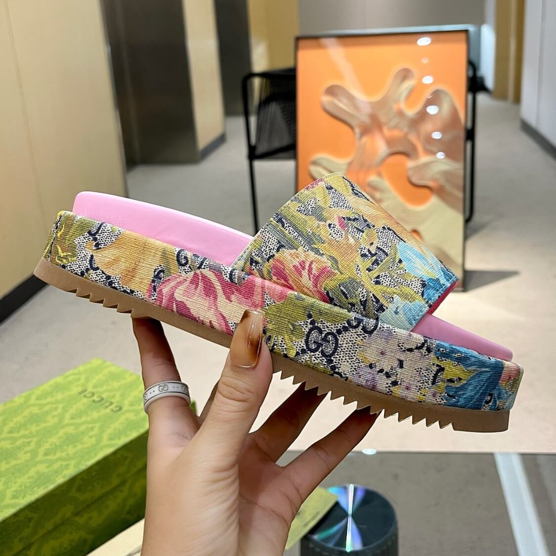 Monogram Floral Platform Mule Sandals 