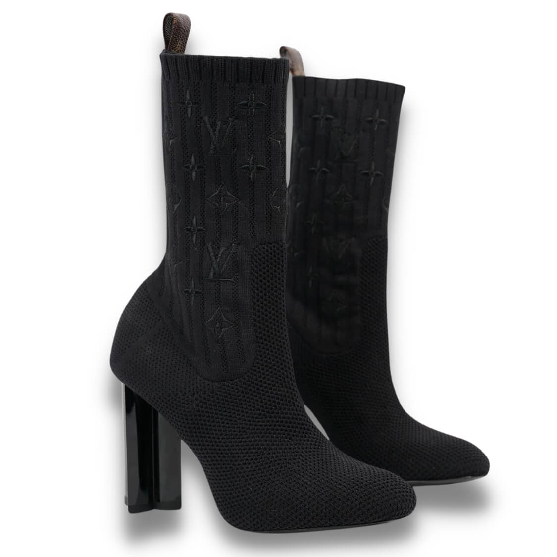 Monogram Stretch Fabric Silhouette Ankle Boots Black