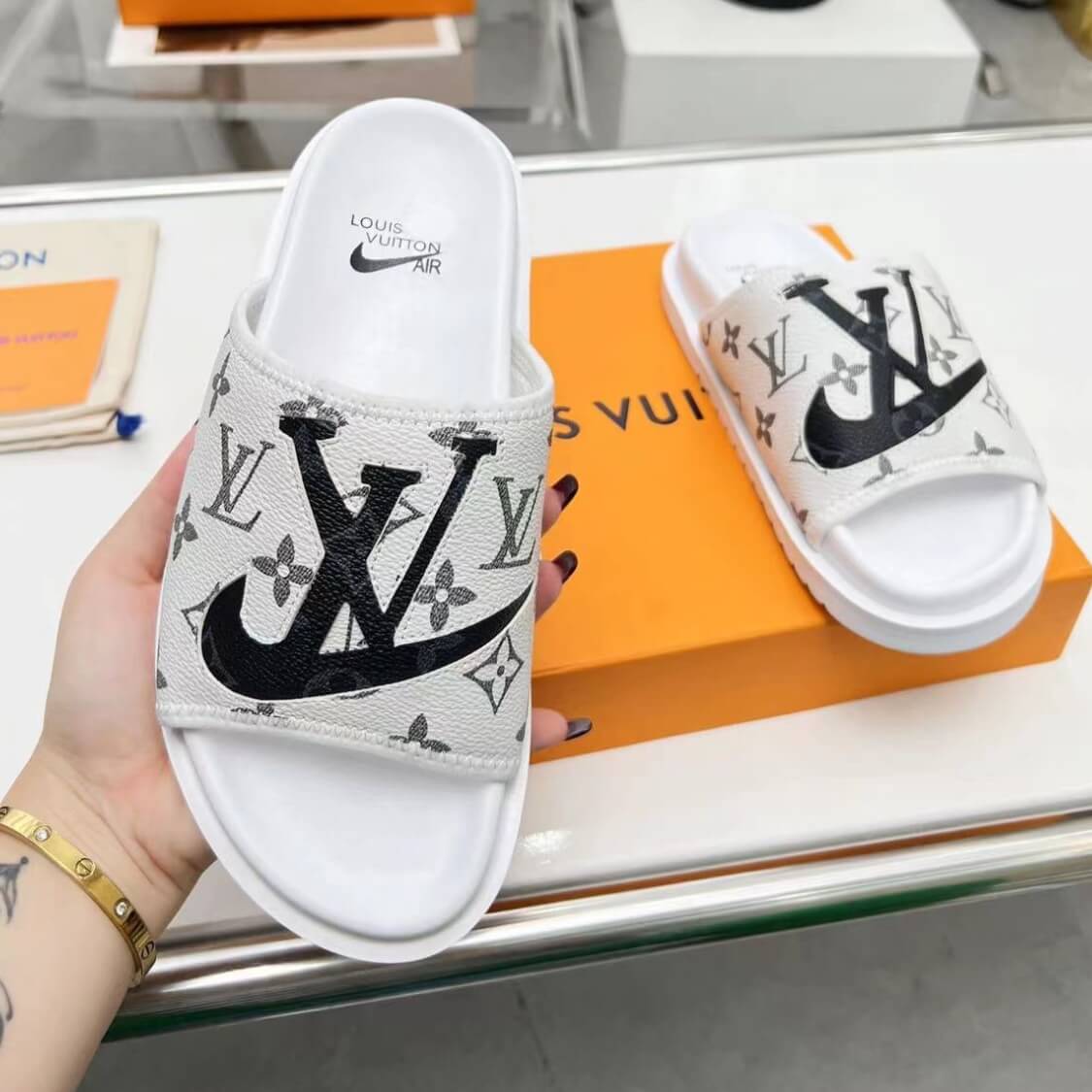 Monogram Swoosh Slide Sandals 