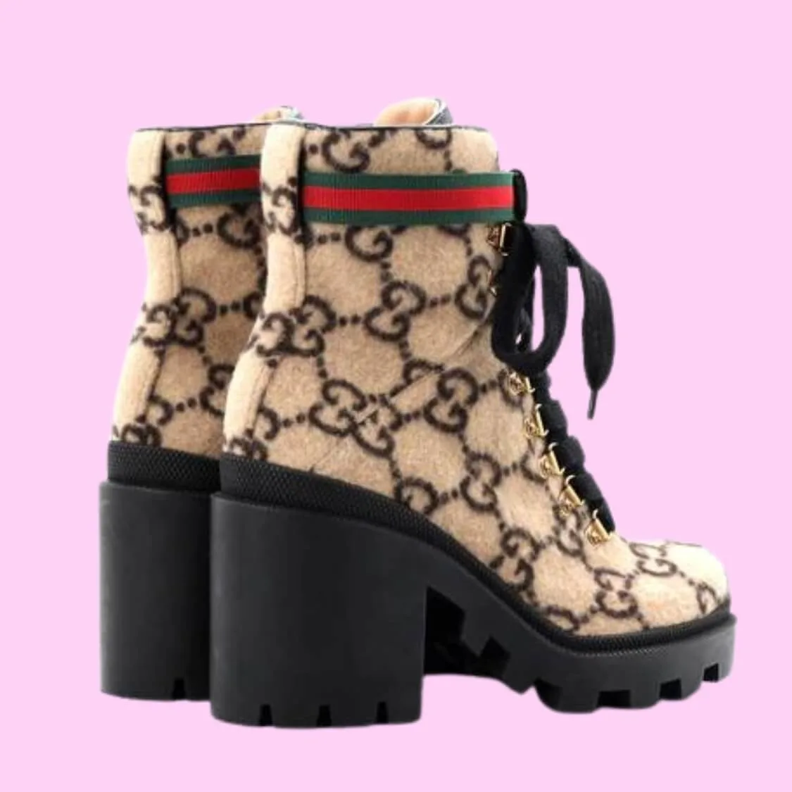 Monogram Wool Combat Ankle Boots