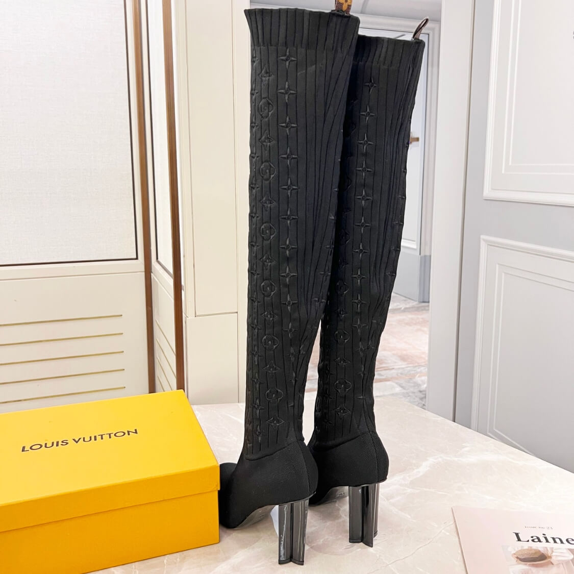 Stretch Fabric Silhouette Over Knee Boots