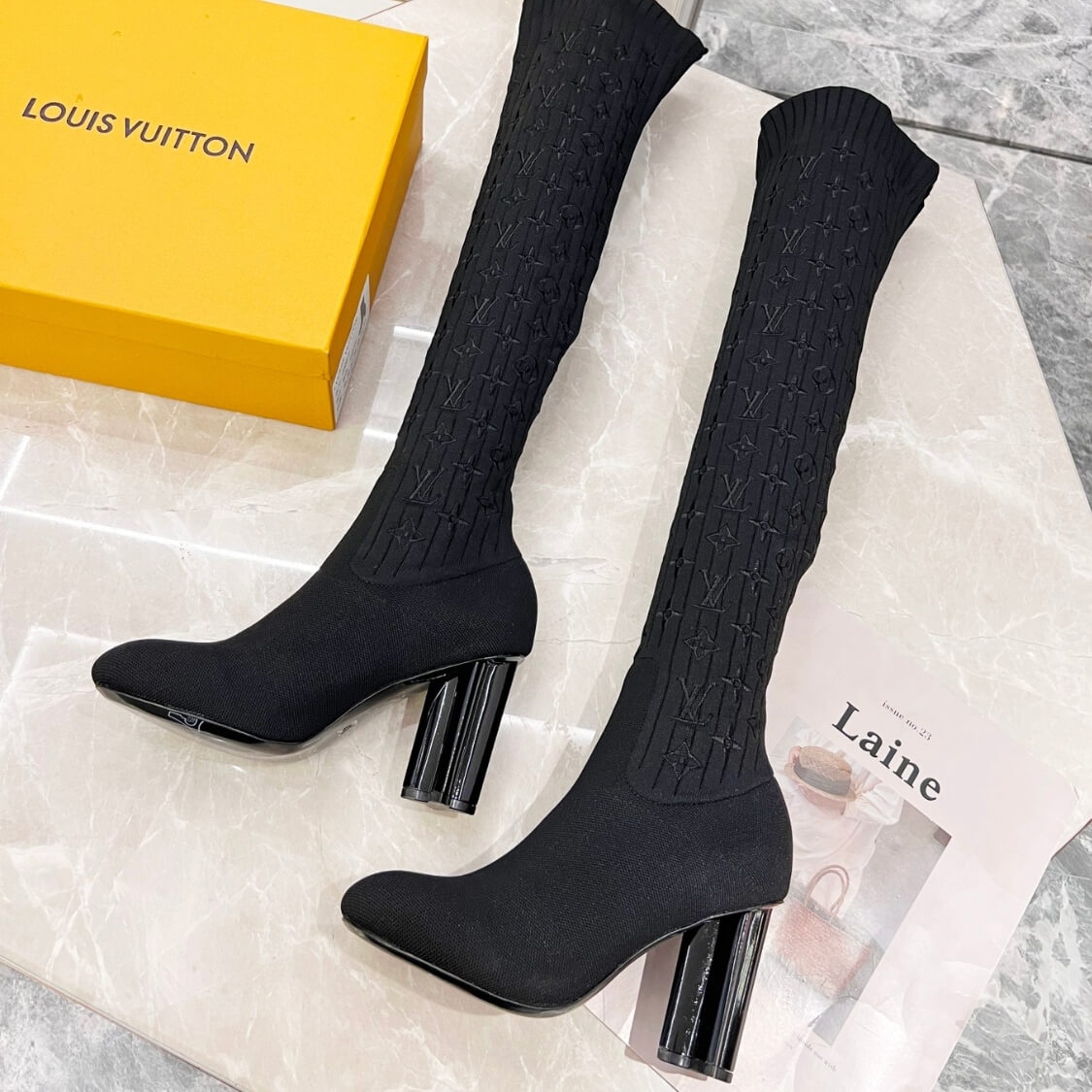 Stretch Fabric Silhouette Over Knee Boots