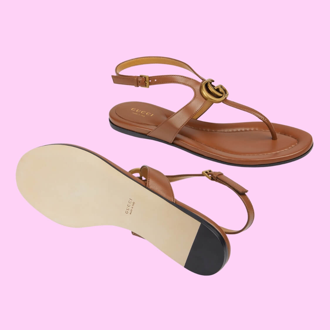 T-Strap Metal Logo Sandals 