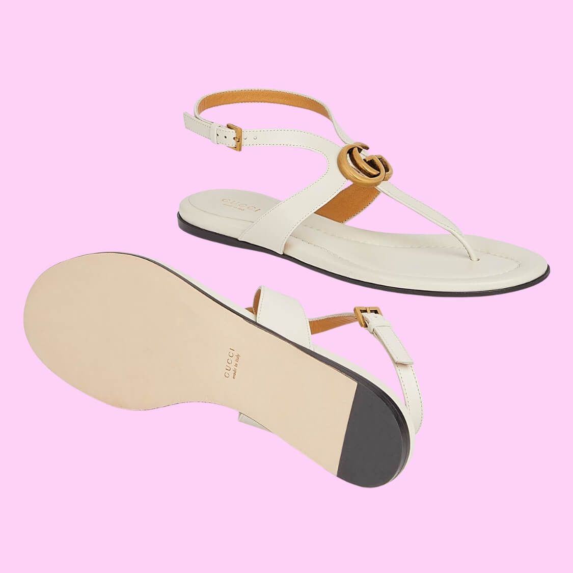 T-Strap Metal Logo Sandals 