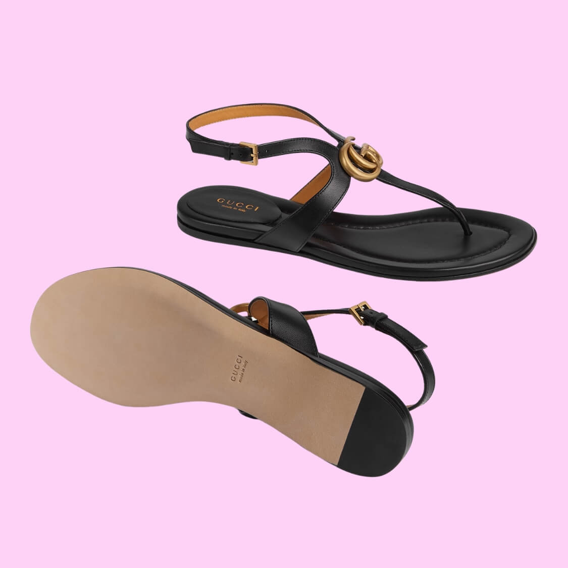 T-Strap Metal Logo Sandals 