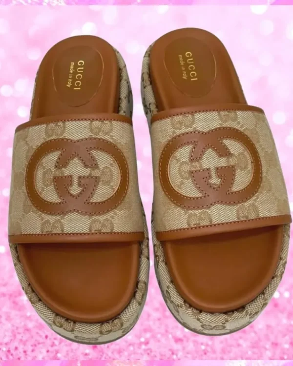 Canvas Flatform Sliders Tan/Beige