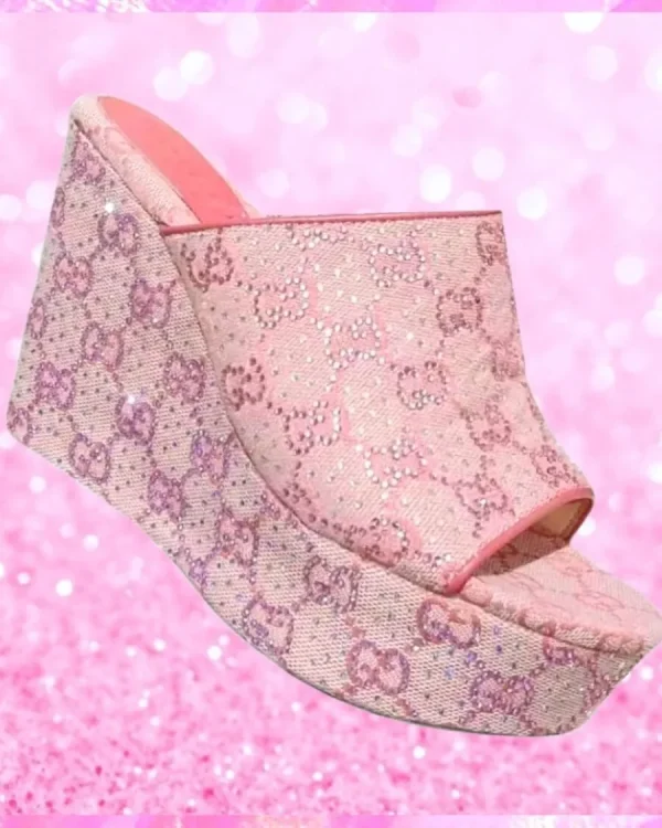 Crystal Web G Wedge Sandals In Pink