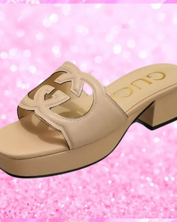 Cut Out Logo Mule Sandals In Beige
