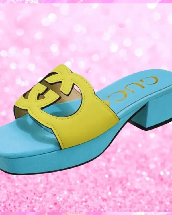 Cut Out Logo Mule Sandals In Blue/Yellow