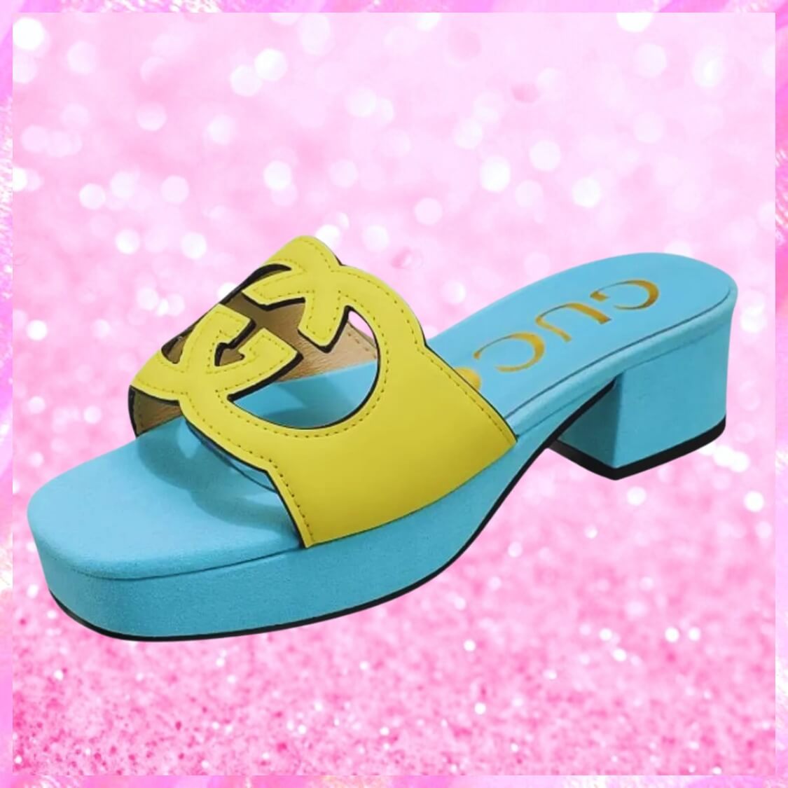 Cut Out Logo Mule Sandals In Blue/Yellow