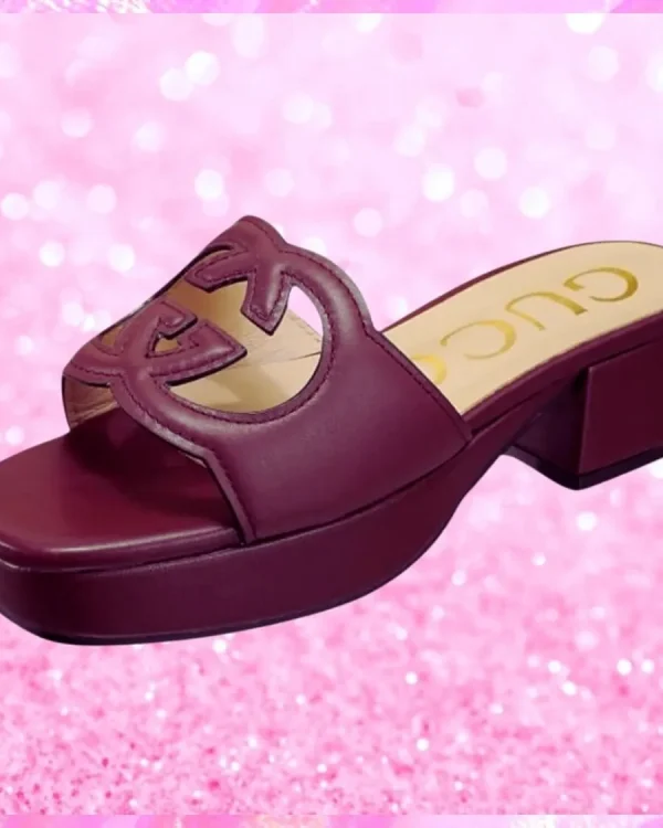 Cut Out Logo Mule Sandals In Deep Burgundy