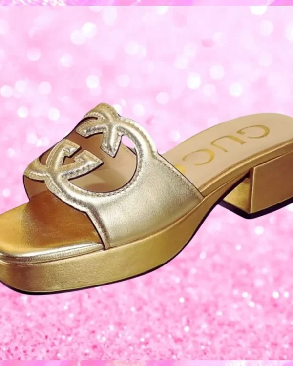 Cut Out Logo Mule Sandals In Gold