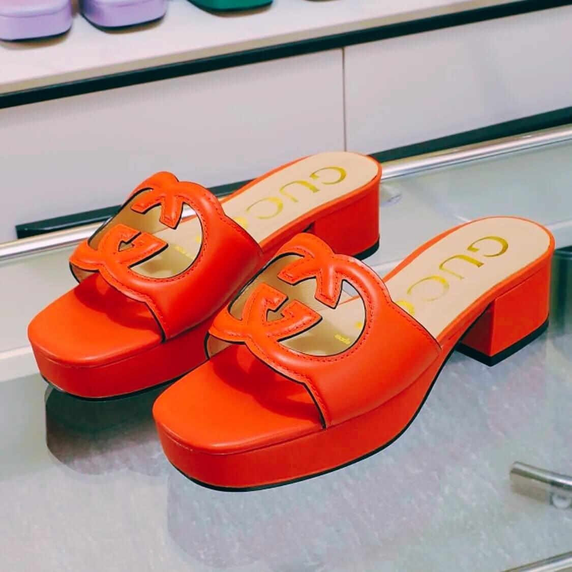 Cut Out Logo Mule Sandals In Orange