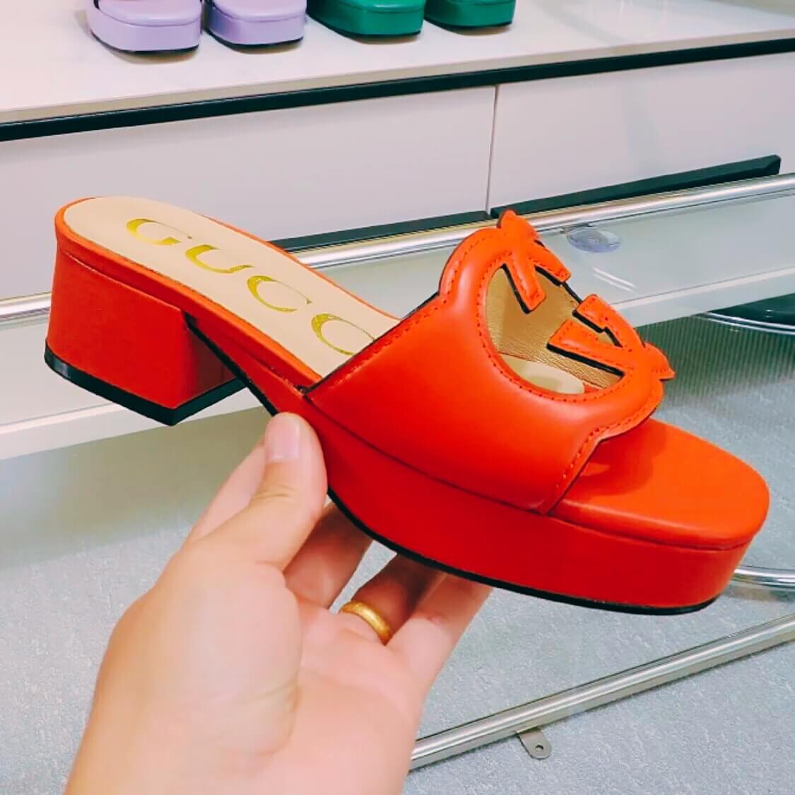 Cut Out Logo Mule Sandals In Orange