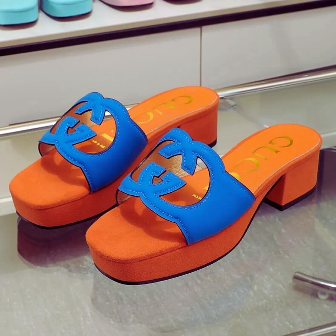 Cut Out Logo Mule Sandals In Orange/Blue
