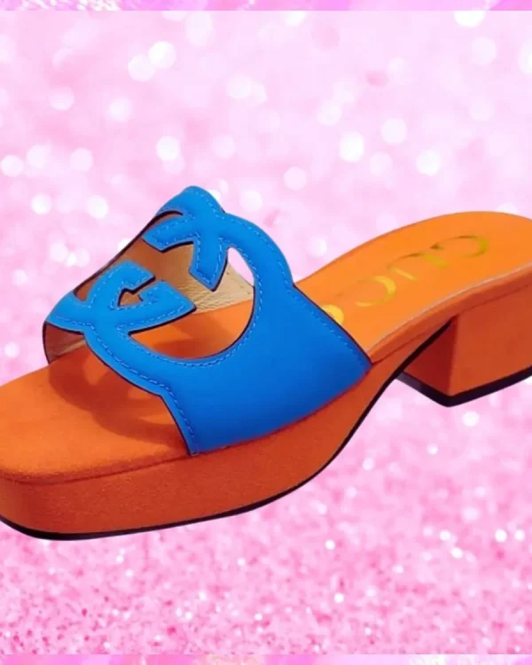 Cut Out Logo Mule Sandals In Orange/Blue