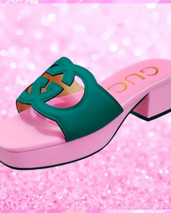 Cut Out Logo Mule Sandals In Pink/Green