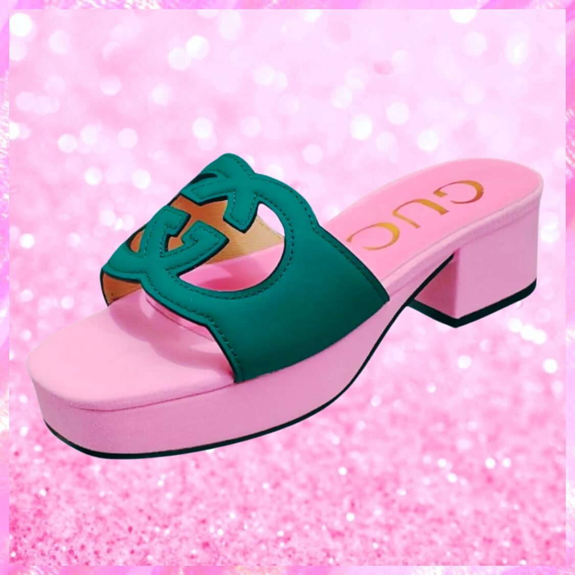 Cut Out Logo Mule Sandals In Pink/Green