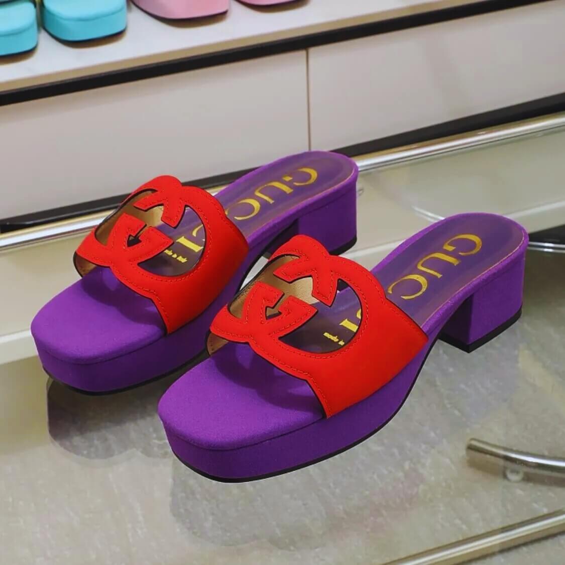 Cut Out Logo Mule Sandals In Purple/Red