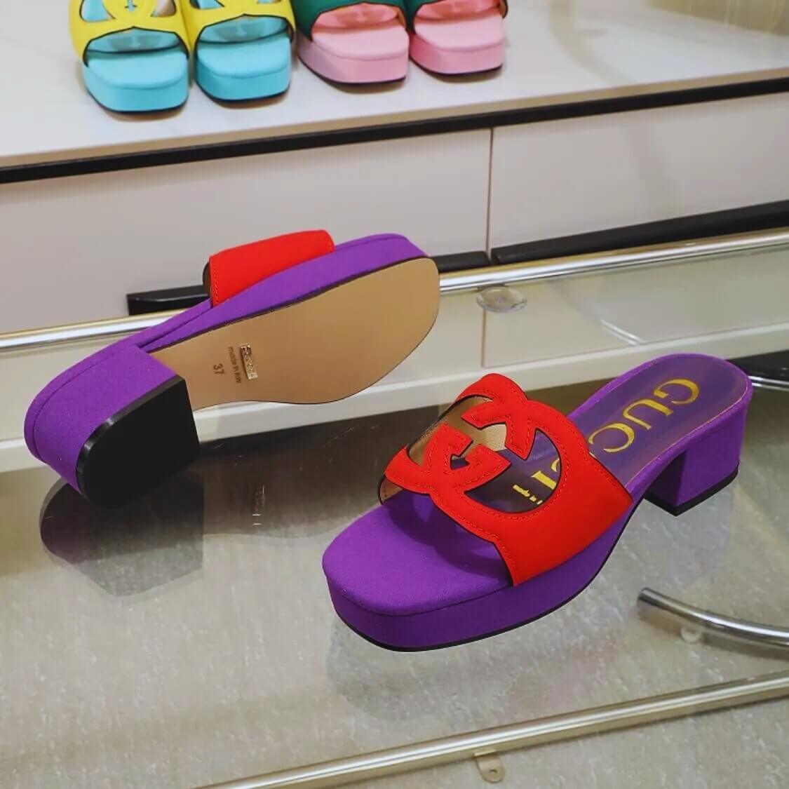 Cut Out Logo Mule Sandals In Purple/Red