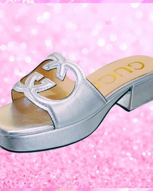 Cut Out Logo Mule Sandals In Silver