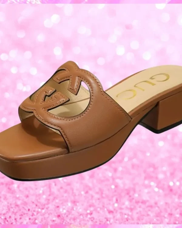 Cut Out Logo Mule Sandals In Tan