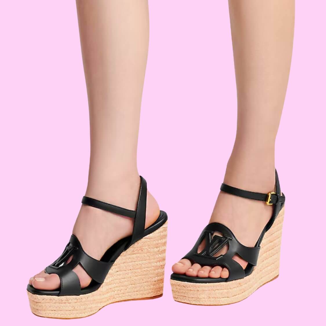 Designer Espadrille Wedge Sandals In Black