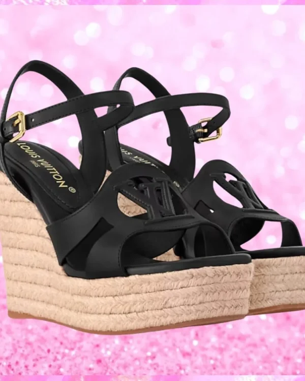 Designer Espadrille Wedge Sandals In Black