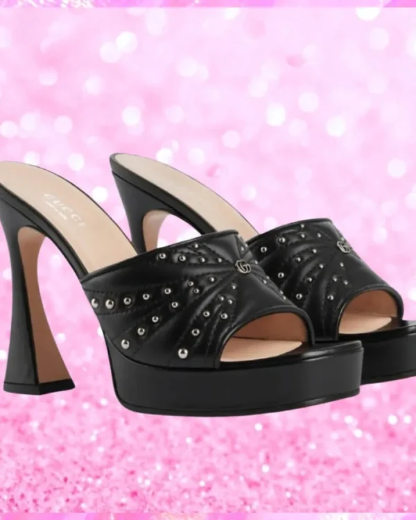Embellished Flute Heel Mule Sandals