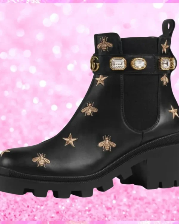 Embroidered Star Bee Gem Ankle Boots