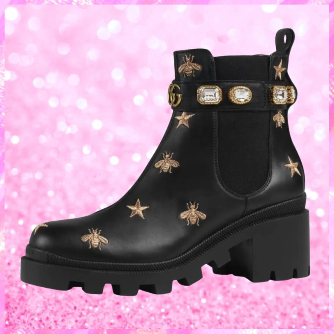 Embroidered Star Bee Gem Ankle Boots