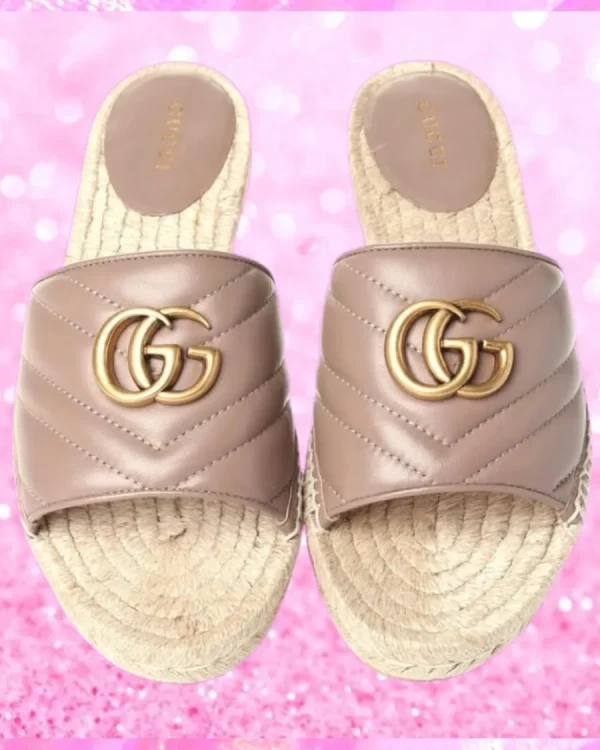 Espadrille Slide Sandals In Brown