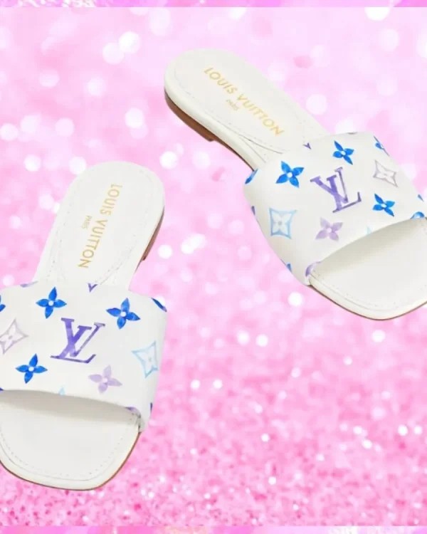 Flat Revival Mule Sandals In White/Blue
