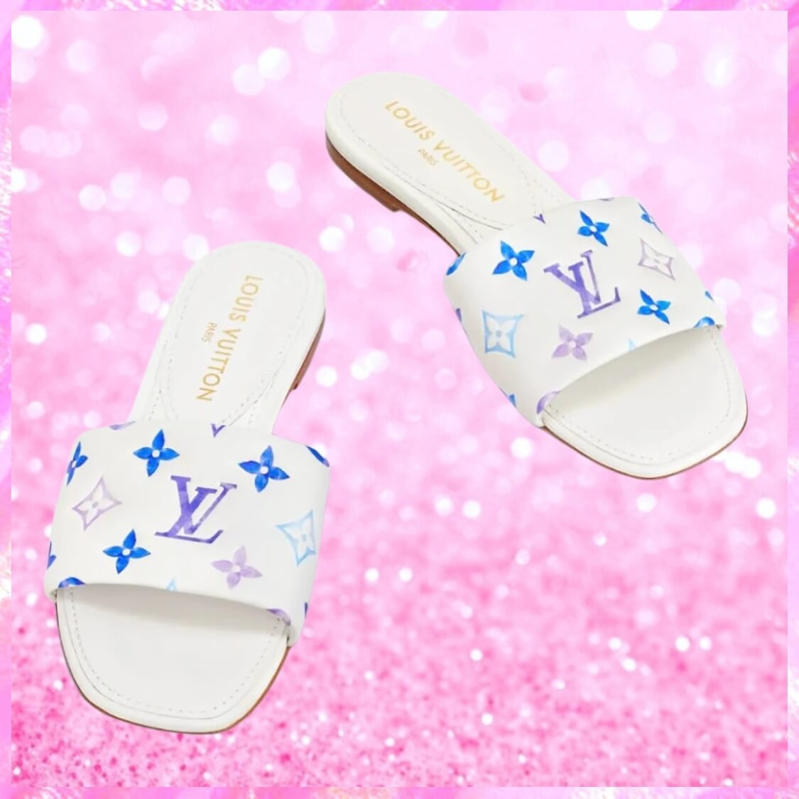 Flat Revival Mule Sandals In White/Blue