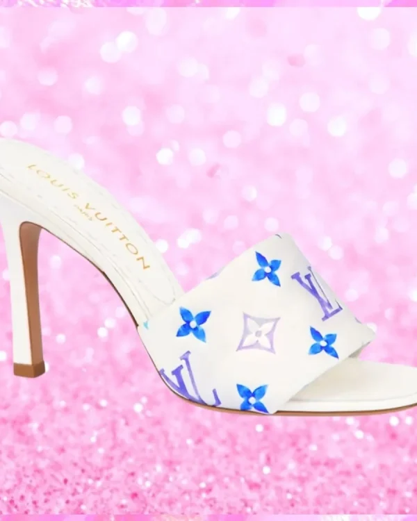 Heeled Revival Mule Sandals In White/Blue