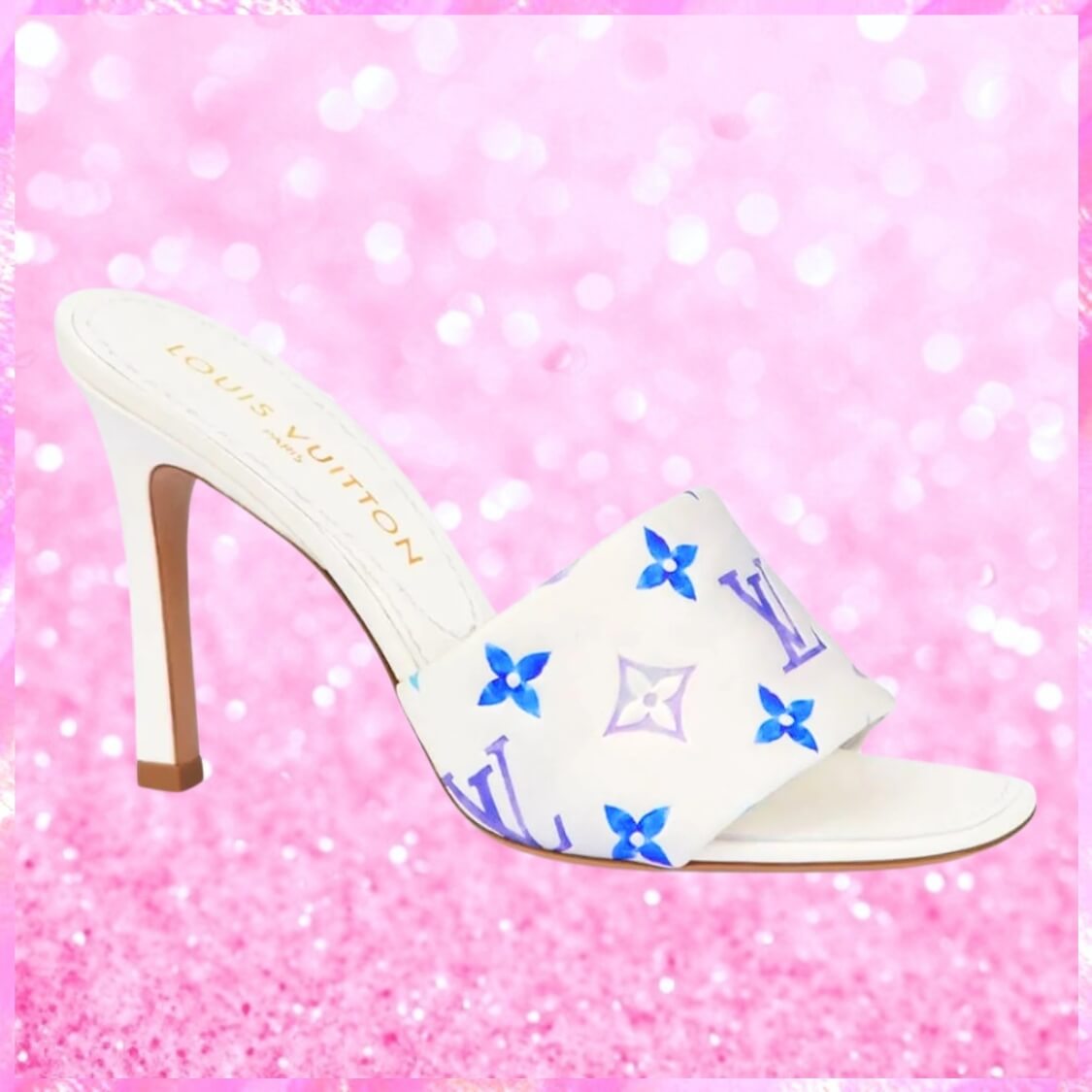 Heeled Revival Mule Sandals In White/Blue