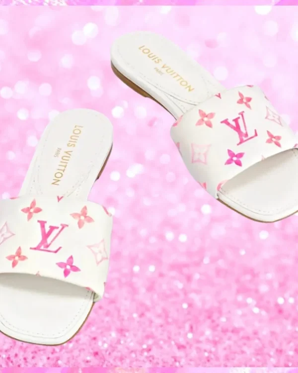 Flat Revival Mule Sandals In White/Pink