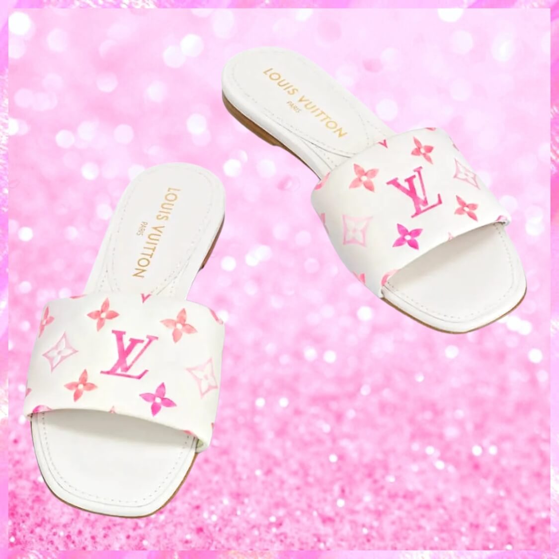 Flat Revival Mule Sandals In White/Pink