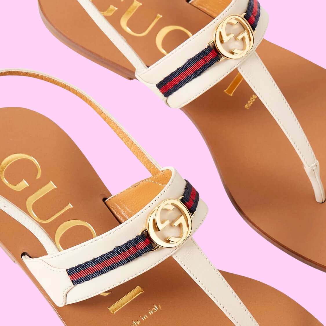 Interlocking G Web Stripe Sandals In White