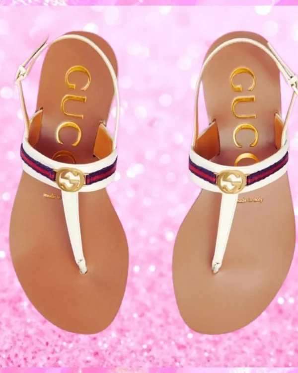 Interlocking G Web Stripe Sandals In White