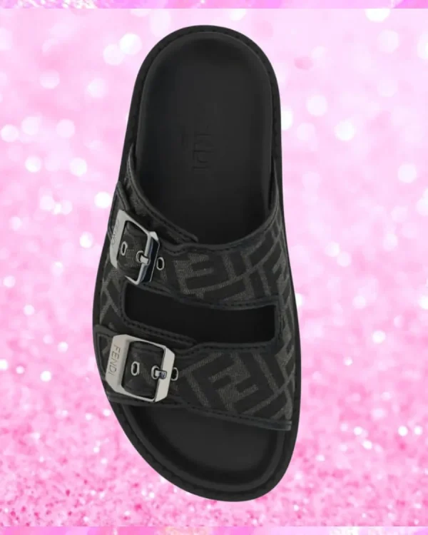 Jacquard Fabric Sandals In Black