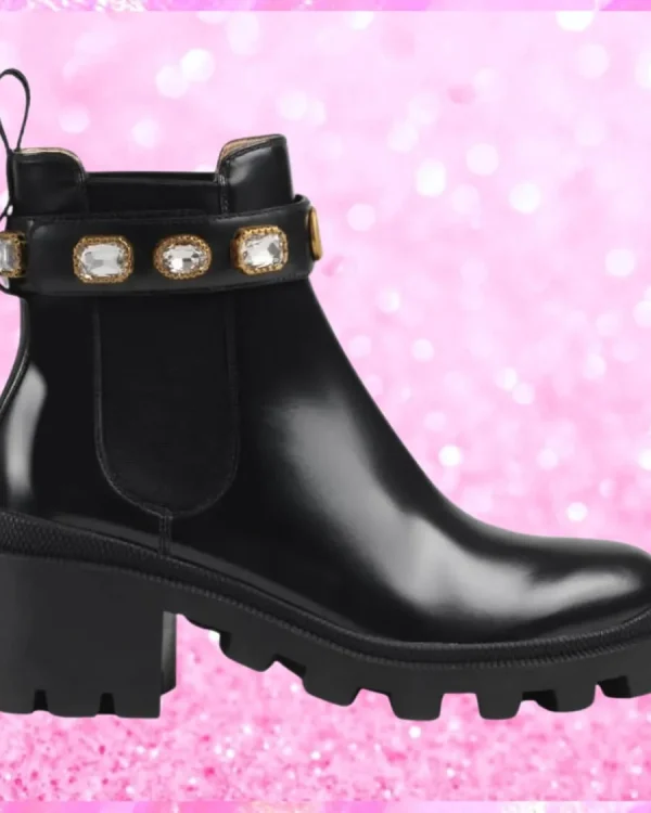 Leather Ankle Boots With Gem Belt
