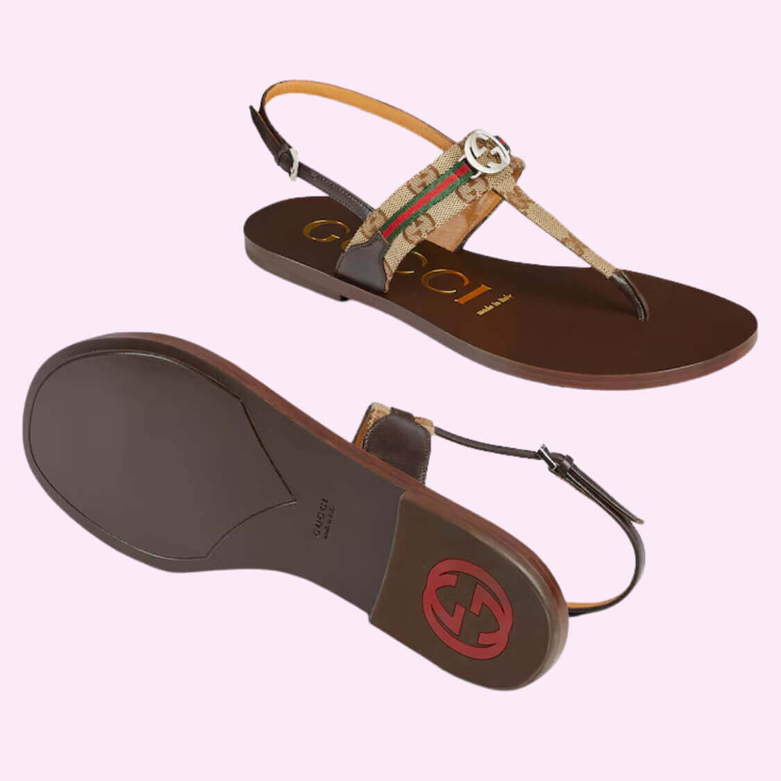 G Web Stripe Sandals In Beige