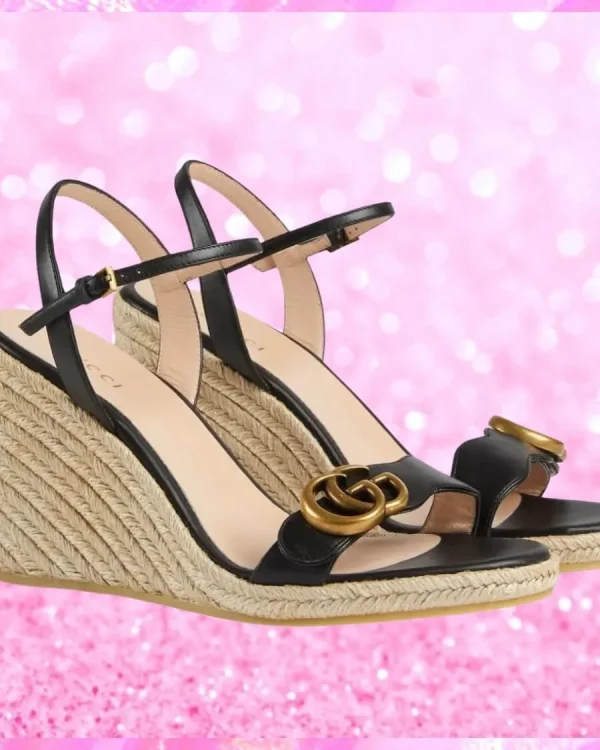 Leather Platform Espadrille Sandals In Black