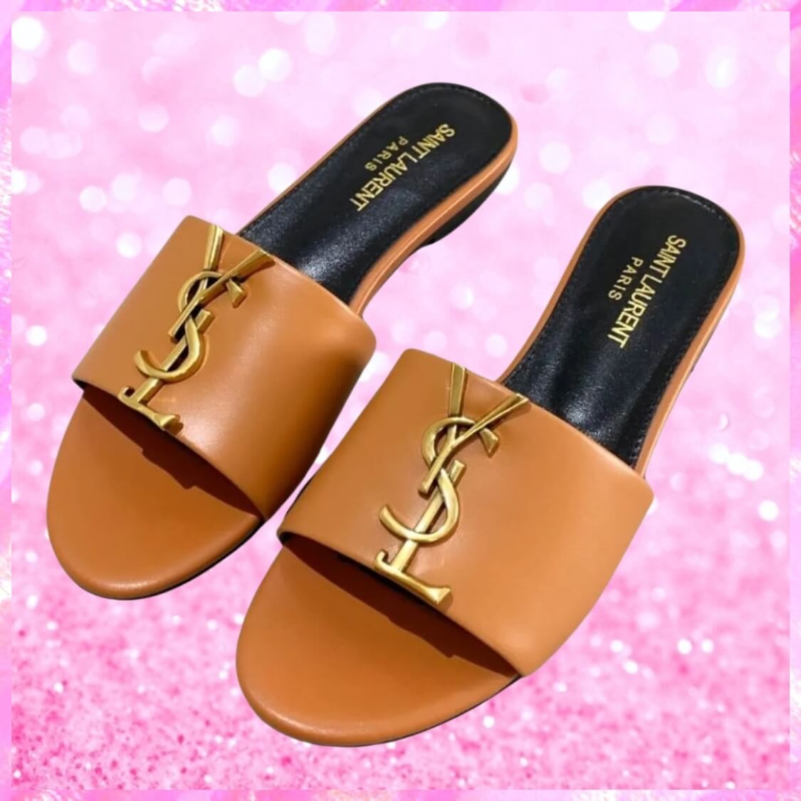 Metal Logo Flat Mule Sandals In Tan