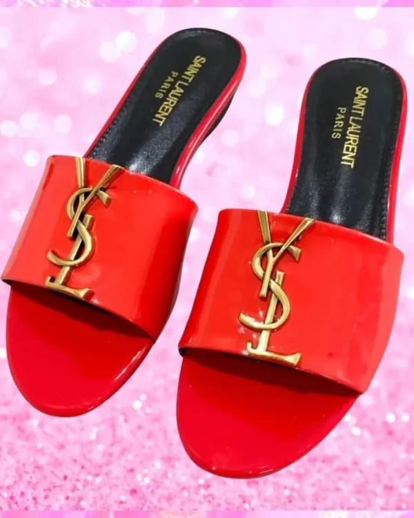 Metal Logo Flat Mule Sandals In Red
