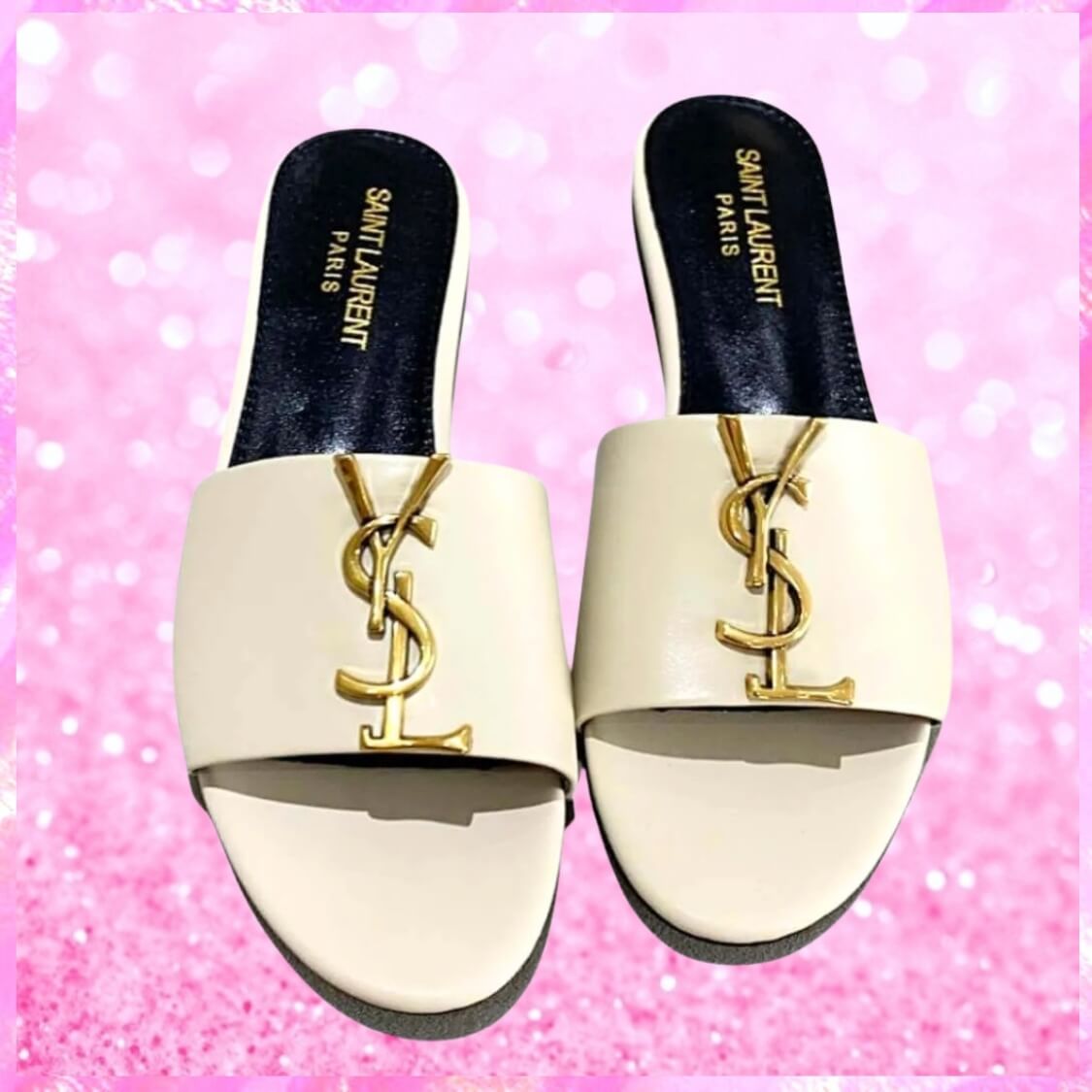 Metal Logo Flat Mule Sandals In Ivory