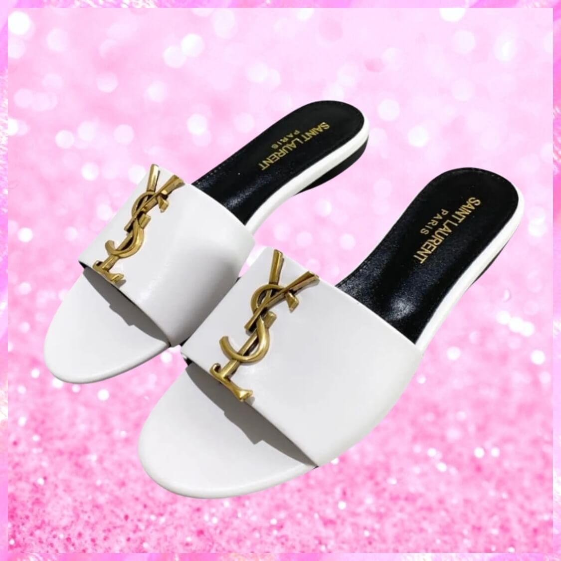 Metal Logo Flat Mule Sandals In White
